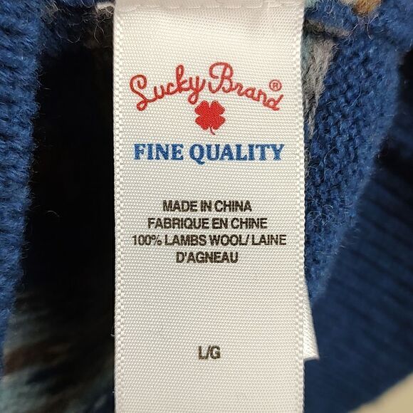 Lucky Brand Lambswool Striped Fair Isle Henley Sweater Unisex Size L - Picture 7 of 9